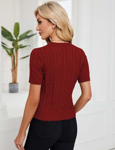 Image of Libsorge Womens Cropped Short Sleeve Sweater Fall 2025 Crewneck Sheer Knit Tops - Lightweight, Thin, Crop, Slim Fit