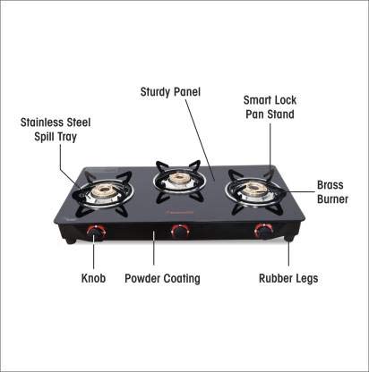 butterfly rapid 3 burner glass manual gas stove price