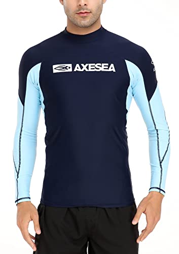 AXESEA Men Long Sleeve Rash Guard Quick-Dry UPF 50+ Lightweight Swimsuit Swim Shirt