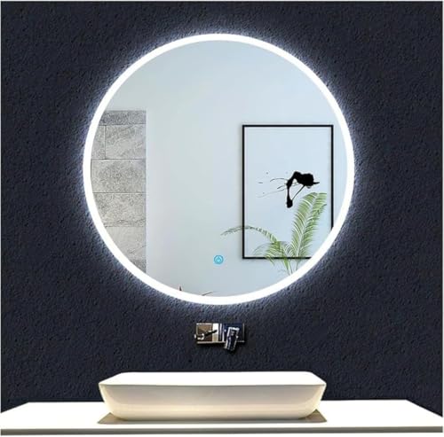 Farigrut フレームレスバスルームミラー|調節可能 LED ライト付きで照明効果可変|防水・防爆性能備え安全使用保障|壁取り付け式設計・バックライト+タッチボタンで操作簡便な浴室用ミラー