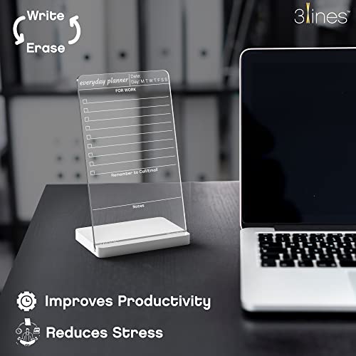 Image of 3 Lines to Do List Acrylic Board for Desk (12X8 CM)| Best Planner & Organiser | White Acrylic Base | with Marker & Cleaning Fabric | Everyday Planner for Work Transparent | Small Size