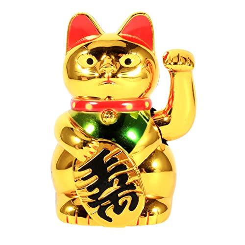 Waving Cat, Chinese Lucky Cat Waving Gold Cats Fortune Arm Small Good Luck Feng Shui Decoration for Welcoming Fortune Luck Wealth Prosperity Feng Shui in Home Office Display Car Decoration