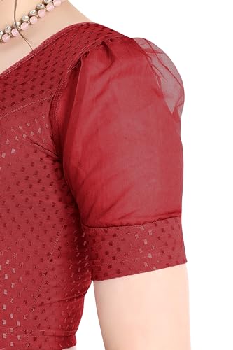 Image of FINESTFIT Stay On Trend Fashion 100% Cotton Readymade Blouses for Women,Round Neckline with Organza Balloon Sleeves.