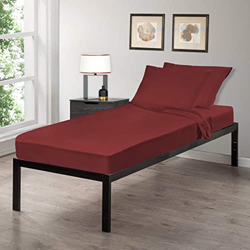 Image of Gilbins Cot Size 30 inch x 75 inchx8 Sheet Set 4 Piece Fitted Flat 2 Pillowcases, Made of Cotton, Perfect for Camp Bunk Beds /RVs /Guest Beds Burgundy