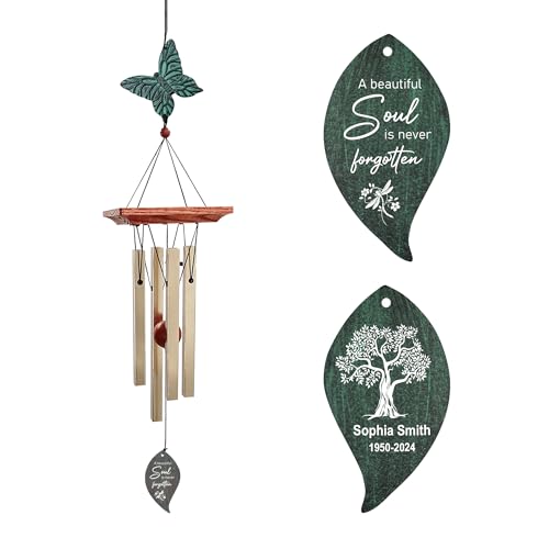 Image of ASTARIN Cardinal Memorial Wind Chimes, Personalized 26 inch Small Metal Symphthy Wind Chime, Bereavement Gift for Loss of Loved One Father Mother, Dragonflie Damselflie Decor for Outside Patio Garden
