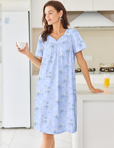 Image of Ekouaer Moo Moos for Women House Dress With Pockets Cotton Nightgowns Short Sleeve Night gowns Embroidered Mumu Dress
