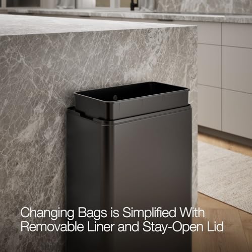 Image of Kohler 23825-BST 13-Gallon Touchless Black Stainless Steel Trash Can, Hands-Free Motion Sensor Lid, Durable, Fingerprint-Resistant, Easy to Clean, K-23825-BST