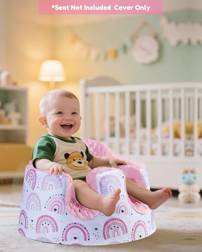 Image of BOMOLOUR Seat Cover Compatible with Bumbo and Nuby Seat, Removable Breathable Baby Floor Seat Cover for Boys and Girls, Seat Not Included (Pink Rainbow)