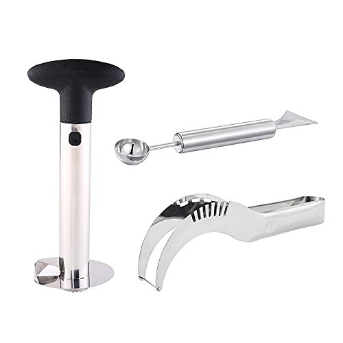 BHCSTORE Kit de rebanadora de sandía - Tong de Acero Inoxidable con Cortador y Baller - Cortadora de piña de Corer Peeler