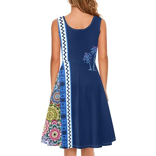 Image of TOADDITDO Women's Sleeveless O Neck Beach A-Line Party Coctail Tank Dresses Flared Sundress