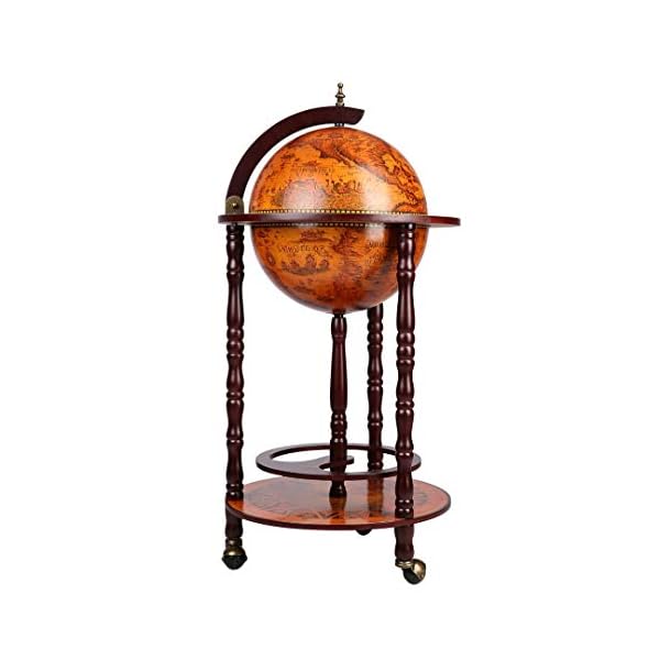 hfghsgjbgd Globe Shaped Mini Wine Bar Drink Cabinet, Movable Double Deck Storage TrolleyWine Bottle Stand, Wooden Mini Bar with Table Drinks Cabinet - Image 8