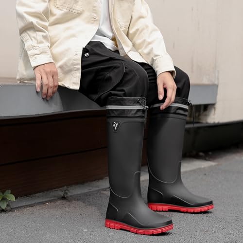 HSBDNZQ Rain Boots for Men Waterproof Mens Knee High Rubber Boots with PVC, Comfort Lightweight Work Mud Boots, Durable Slip Garden Boots for Gardening Fishing4