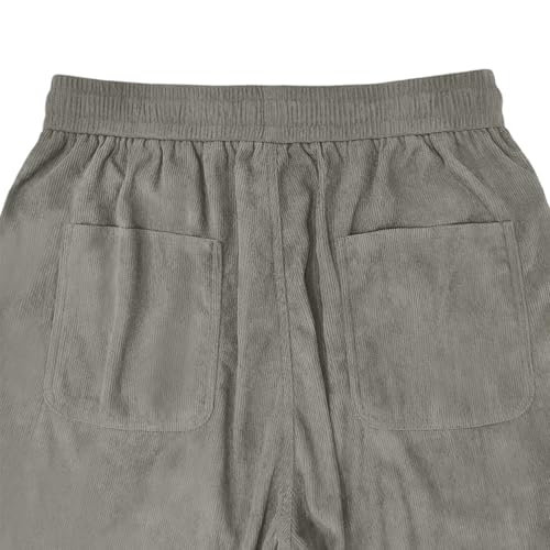 Mens Corduroy Pants Drawstring Elastic Waist Straight Leg Lounge Pants Baggy Fit Open Bottom Sweatpants with Pockets4