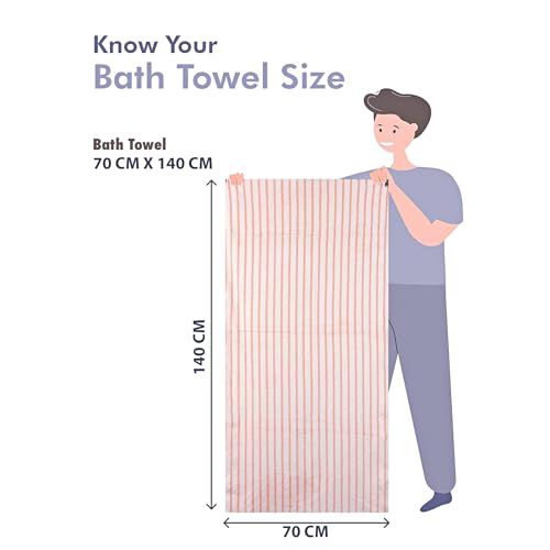 Image of Cortina Stripe Printed Towels for Bath (70 x 140 cm) 380 GSM Microfiber, Ultra Soft, Highly Absorbent & Quick Dry for Gym, Beach & Bathroom Towels for Men, Women & Kids (Orange Small Stripe)