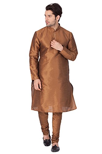 Image of VASTRAMAY VM Mens Silk Blend Kurta Pyjama Set - Classic Ethnic Attire for Timeless Style and Cultural Celebrations | Soft Comfortable Solid Full Sleeves Kurta and Churidar Pyjama Set