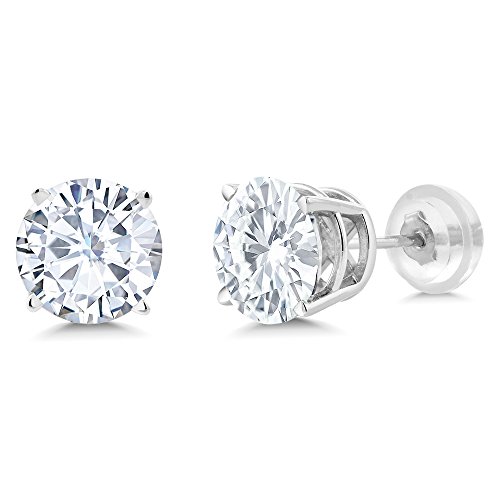 Gem Stone King Solid 14K White Gold Moissanite Stud Earrings For Women Men | 1.60 Cttw | Round 6MM4