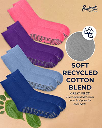 Pembrook Cotton Non Slip Socks | 4 Pairs Crew Grip Socks Men & Women | Crew Socks With Grippers For Men & Women | Adult Grippy Socks Men | Hospital Socks For Men With Grips #TOP4