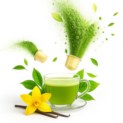 Goodwei Matcha Vanille Tee Kapseln 20 Stück, kompatibel mit Nespresso®* - mit echtem Vanilleschotenextrakt und einem hauch Stevia (Vanille) Goodwei Matcha Vanille Tee Kapseln 20 Stück, kompatibel mit Nespresso®* - mit echtem Vanilleschotenextrakt und einem hauch Stevia (Vanille)