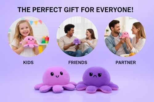 Image of Octopus Reversible Plushie Toy, Gift for Birthdays & Special Occasions Girls and Adults, Gift for Girlfriend, Mood Expression Soft Toy(18cm) (Pink-Purple)