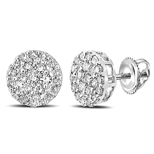 White Gold Plated 925 Sterling Silver Unisex Round Hip hop CZ Cluster Screw Back Circle Shape Trendy Ice Out Stud Earrings For Men Women Jewelry Gifts