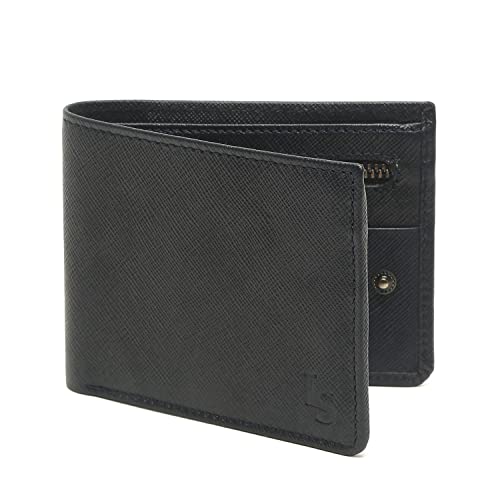 Image of LOUIS STITCH Blue Saffiano Leather Bifold Mens Wallet with 1 Zip Pocket for Cash and Coins, 2 Card Slots and 1 Additional Cash Compartment | RFID Protected Pocket Wallet for Men (WL-SF BU)