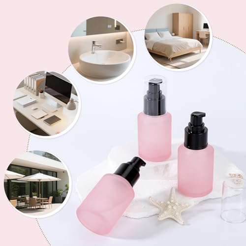 Image of Segbeauty 2oz Frosted Glass Refillable Pump Bottles for Toiletries, 3pcs Travel Size Empty Bottles with Pumps for Foundation, 60ml Pink Travel Containers for Oils Bottle Dispenser Liquid Containers