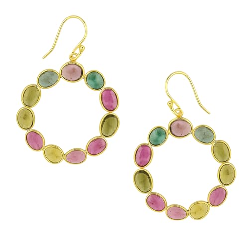 Natürlich Multi Turmalin Edelstein Ohrring für Damen 18 Karat Gelbgold vergoldeter Silber Mode Ohrring Geschenk party modern handgefertigter Designer Ohrhänger Schmuck