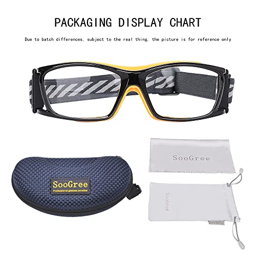 SooGree Racquetball Goggles - Sports Glasses Basketball Football Protective Eyewear Anti Fog Shock Absorption with Adjustable Strap (G8015 Black frame orange pad) - Thumbnail 7