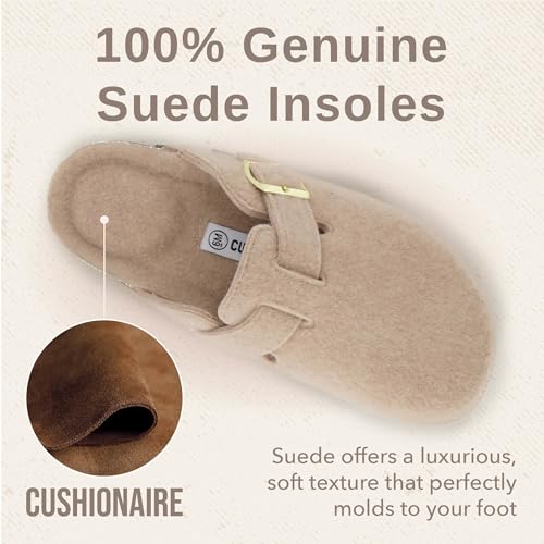 Image of CUSHIONAIRE Hana Womens Clogs | Comfortable Vegan Suede Clogs for Women | Slip On Potato Shoes with Cork Footbed & Arch Support | Memory Foam, Wide Widths Available