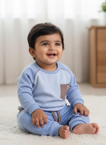 Image of BABY GO Baby Boys Cotton Clothing Set | Full Sleeve T-Shirt & Pants Combo | Newborn Infant Outfit | Soft Fleece Tracksuit with Cute Animal Print | Casual Daily Wear Co-ord Set