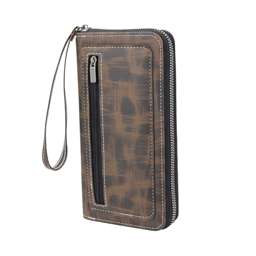 Long Wallets for Men, PU Leather Men's Wallets with Removable Wrist Strap, Multi Card Slot Mens, Zipper Wallets for Men with 8 Card Slots and Zip Coin Pocket (Brown)