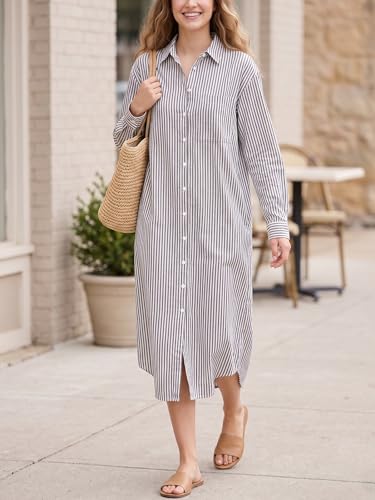 Image of Kuraki Women's Casual Print Button Front Maxi Shirt Dress