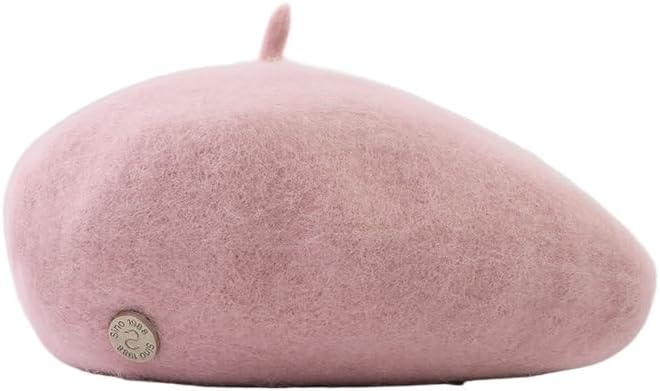 Woolen Beret, Vintage Women's Autumn and Winter, high-end Fashion, Versatile Painter's hat (Pink)