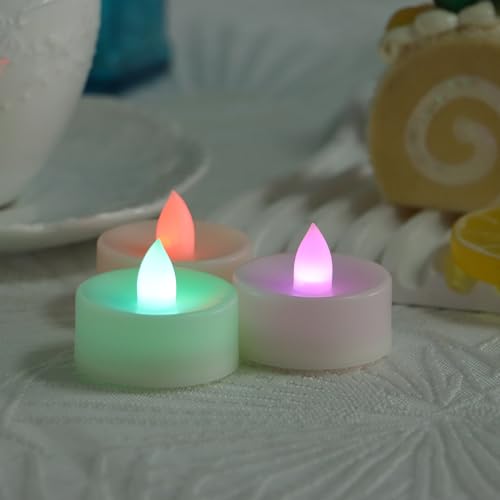 Image of CANDLE CHOICE Color Changing Battery Operated Flameless Tea Lights Bright Flickering LED Tealight Candles Wedding Table Centerpieces Halloween Thanksgiving Christmas Decorations Batteries Incl 24 Pack