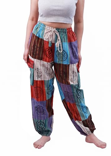Handmade Cotton Trousers - 100% Organic Cotton, Washable, Patchwork Design, Stylish, Multicolor, 4 Pockets, Soft, Breathable, Unique Handcrafted, Durable, Comfortable Fit & Vibrant (M, Multicolor)