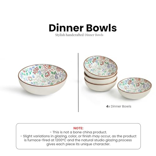Image of ExclusiveLane 'Spring Garden' Ceramic Bowls for Serving Bowl Set (Set of 4, Microwave & Diswasher Safe, Each Bowl Capacity : 420 ml) |Bowl for Kitchen Snacks Serving Bowl Ceramic Snack Bowl