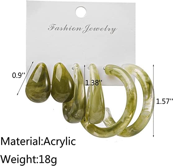 3 Pairs Lightweight Minimalist Vintage Teardrop Waterdrop Acrylic Resin Colorful Earrinsg for Women - Image 2