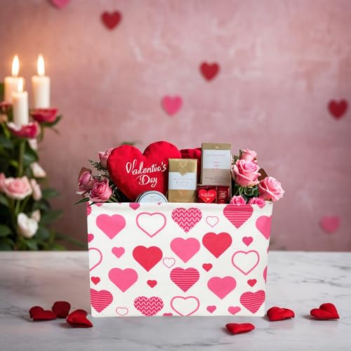 Image of Cute Heart Valentine's Day Basket for gifts empty Storage Basket for Kid and Baby Room Decor (Pink Heart)