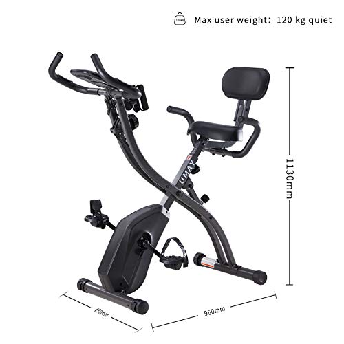 UMAY Foldable Exercise Bike with 8-levels Magnetic Resistance, Folding Stationary Exercise Bike with Arm Workout, Pulse Sensor, Transport Wheels, Slim Cycle Workout Bike for Home
