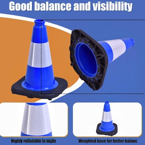 Image of BESEA 4 Pack 18 Inch Blue Traffic Cones with Wide Stable Base
