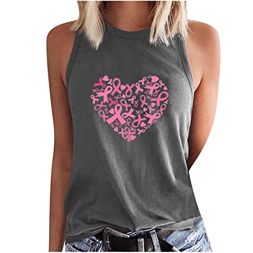 oelaio Graphic Tank Tops for Women Trendy Girls Breast Cancer Awareness Sleeveless Fall Casual Cute Pink Ribbon Print