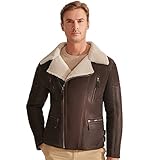 Denny&Dora Herren Lederjacke Winterjacke Kurzmantel Geschäfts-Beiläufige Schaffell-Lederjacke Herren Shearling Jacke (M, Braun)