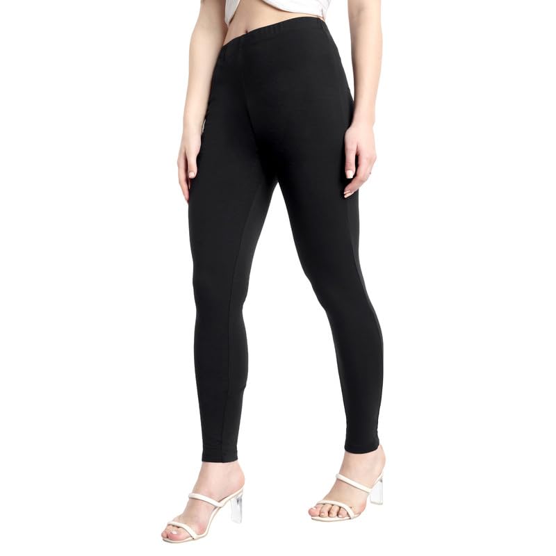 Image of ONE SKY Women Full Length Leggings | Cotton Modal Spandex Blend | High Waist Stretchable & Bio-Washed Fabric | Colour-Lock Technology | Comfortable Leggings for Women