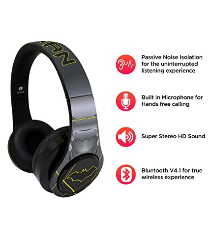 Image of Macmerise Suit up Batman On-Ear Bluetooth Headphone with Upto 10 Hours Playback, FM Radio, SD Card, Soft Padded Ear Cushions and Passive Noise Isolation | Decibel Wireless Headphone