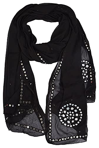 Image of YOUTHQUAKE Plastic Mirror Work Embroidered Chiffon Dupatta for Women & Girls