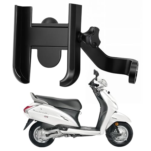 Image of Metal CNC Mobile Holder for Scooter, Scooty & Motorcycle Compatible for Honda Activa 4G, Mirror Mount, 360 Rotation, Strong Anti-Slip Grip, Wide Adjustable Fit for All Smartphones (Black)