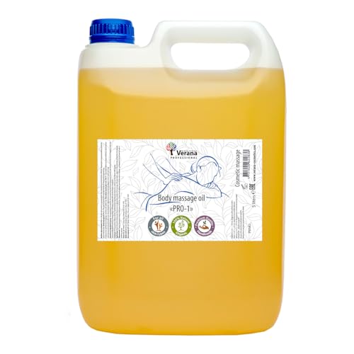 Aceite de masaje Verana PRO-1, aceite base, profesional, sin olor, 100% natural, orgánico, vegano, aceite universal, para cuerpo, cara, cabello, uñas, pies, oreja, estrías, anticelulitis, 5 l