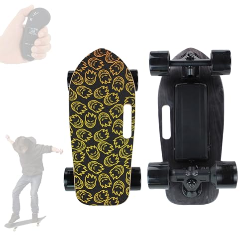 Pnpaea Longboard EléCtrico, Cruiser De Madera De Bambú, Cruiser Motorizado, Frenado Suave, con Control Remoto De 4 Velocidades, para Todas Las Edades Flame-15kmRange