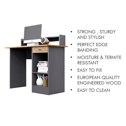 Image of Bniture Wooden Study Table for Home | Engineered Wood Study Table with Book Shelf | Multi Purpose Computer Desk for Study & Writing | Laptop Table with Drawers & Storage Shelf, Slate Grey & Giant Wood