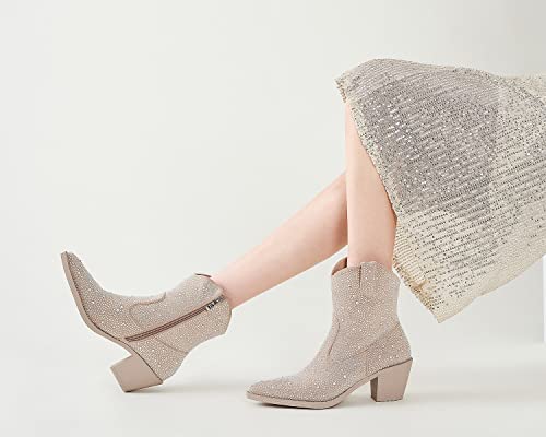 Zxhyzlz Women's Rhinestone Cowboy Boots Thick Root High Heel Pointed Toe Sparkling Cowgirl Boots Size8 #TOP4